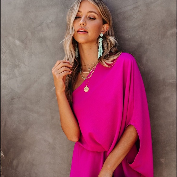 Womens Vici One Shoulder Pink Long Dress Size Large New with tags - Picture 3 of 16